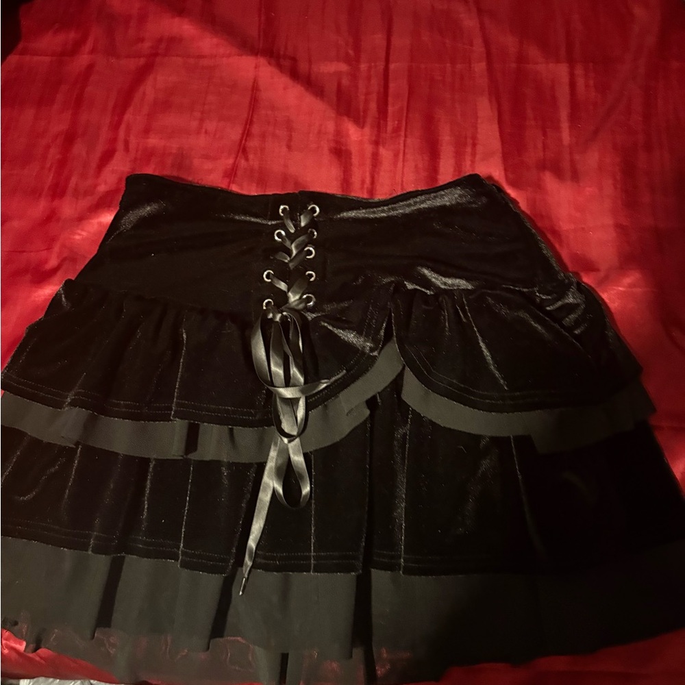 Killstar Black Skater Mini Skirt with Tie Front